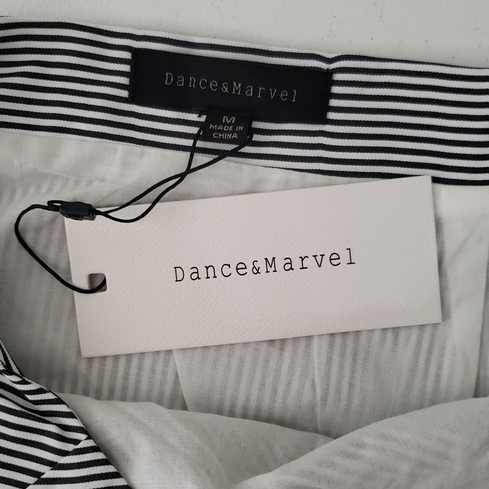 Dance & Marvel Midi Skirt Medium Black White Stripe Floral Ruffle Embroidered - Picture 13 of 16
